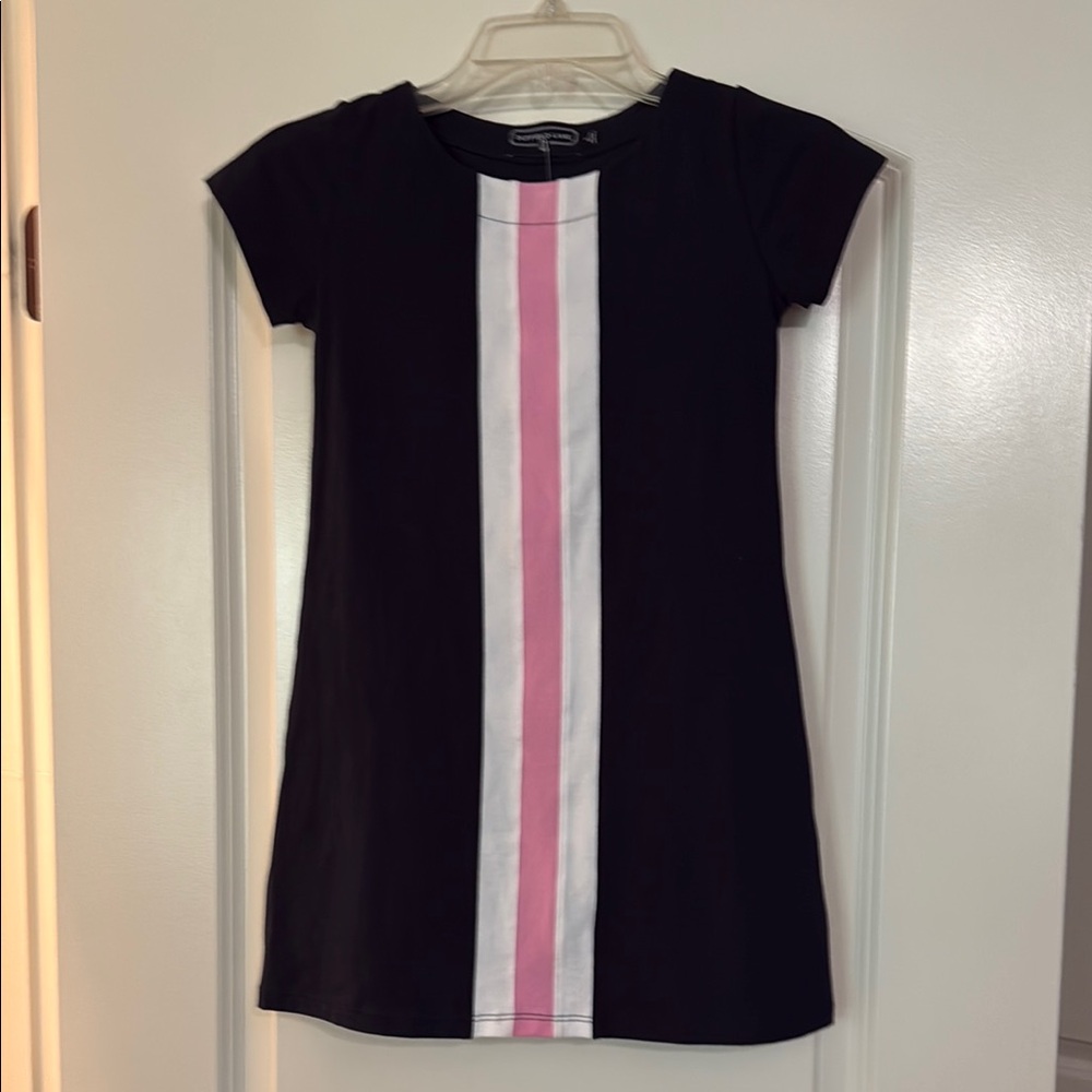 Duffield Lane Blue and White Sheath Dress Short Sleeve Crew Neck